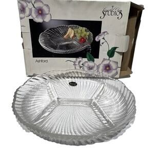 NIB Ashford Oval Sectional Crystal Serving Party Tray Crystal Studios 11 1/2"